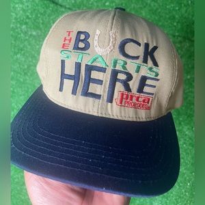 VTG 90s PRCA Pro Rodeo The Buck Starts Here Cap Cowboy Made In USA Blue Brim